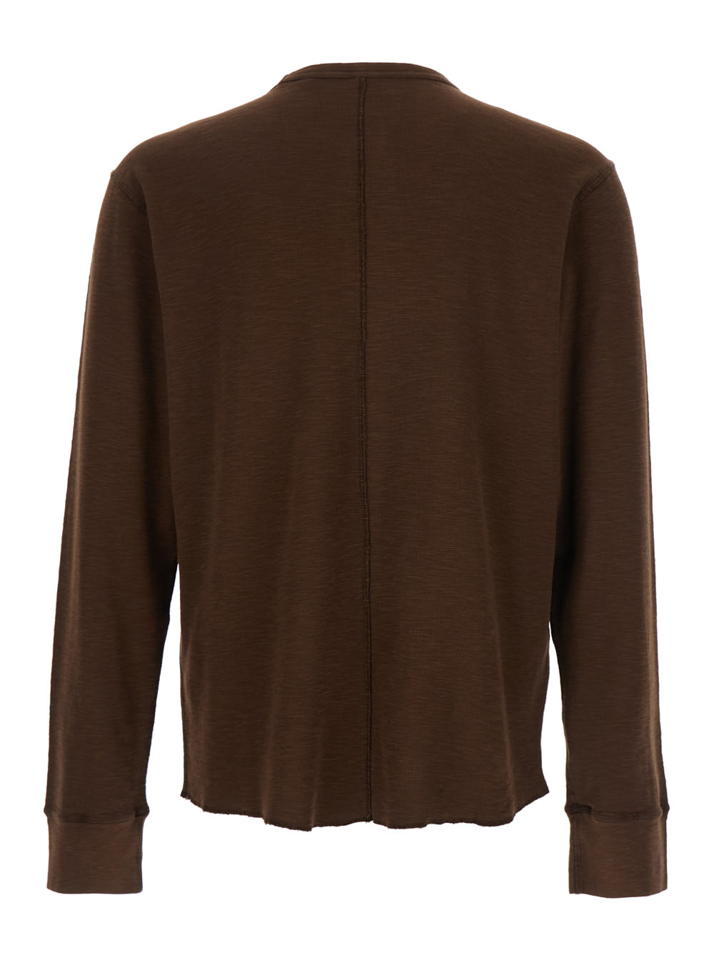 Sunflower Brown Crewneck T-shirt With Long Sleeves And Fringed Hem In Cotton Man