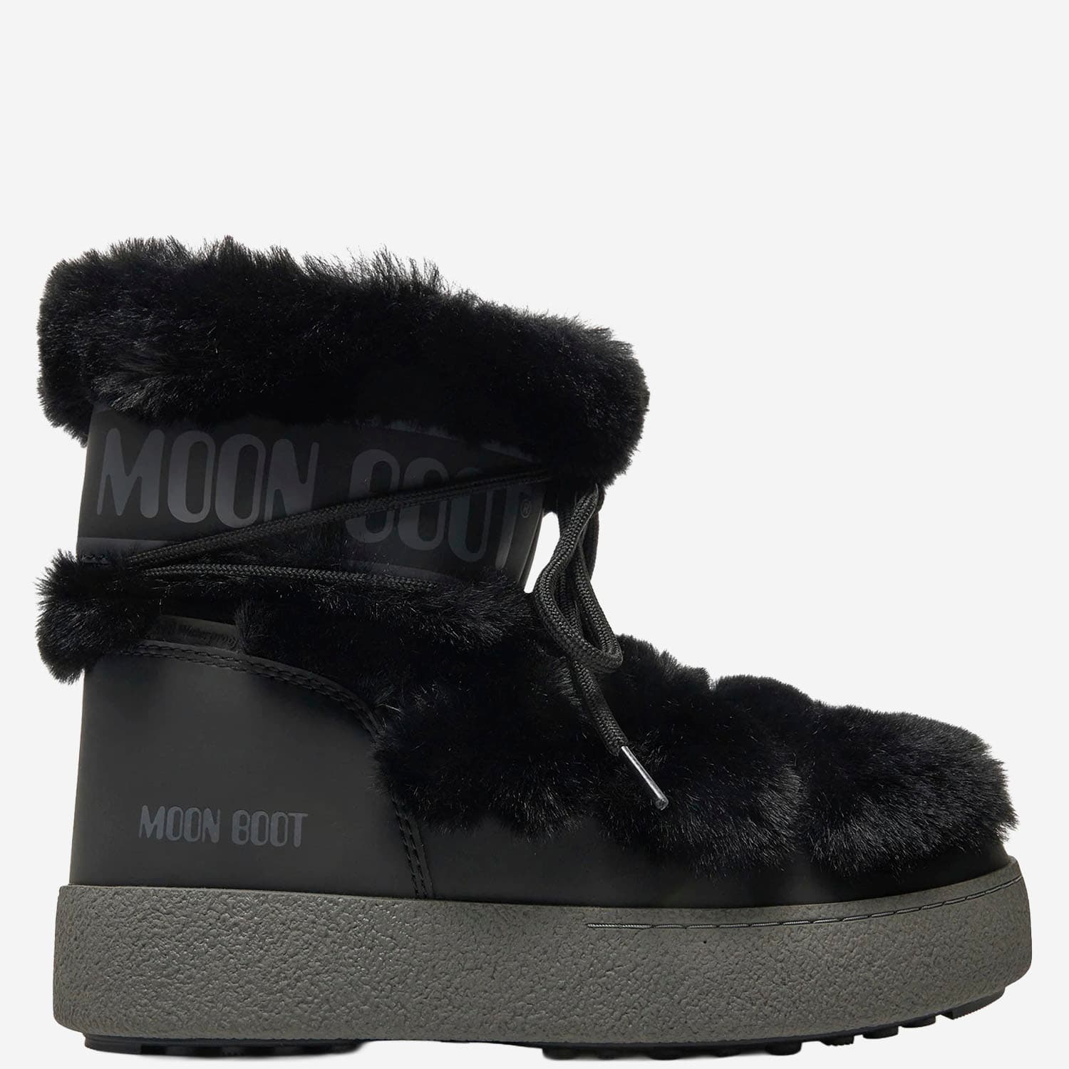 Moon Boot Iconic Faux Fur Ankle Boots With Lace-up Detail In Black