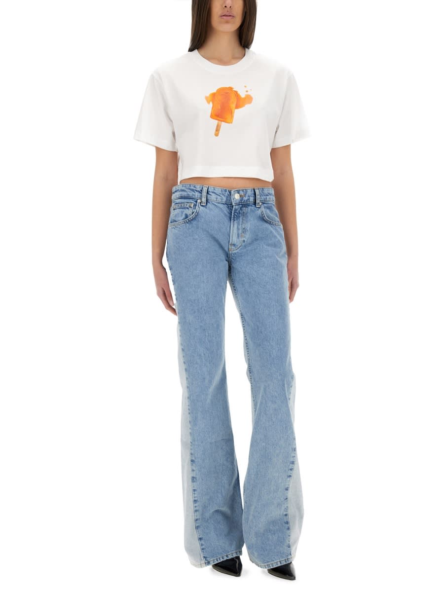 Moschino Playful Ice-cream Print Cropped T-shirt In White