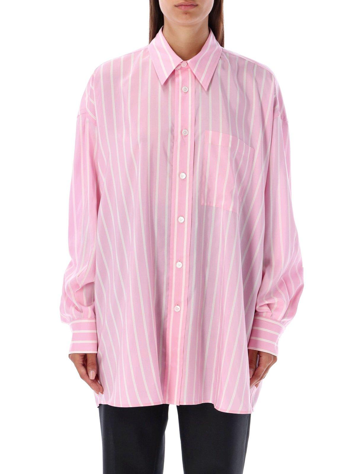 Shop Bottega Veneta Striped Oversize-fit Shirt In Pink