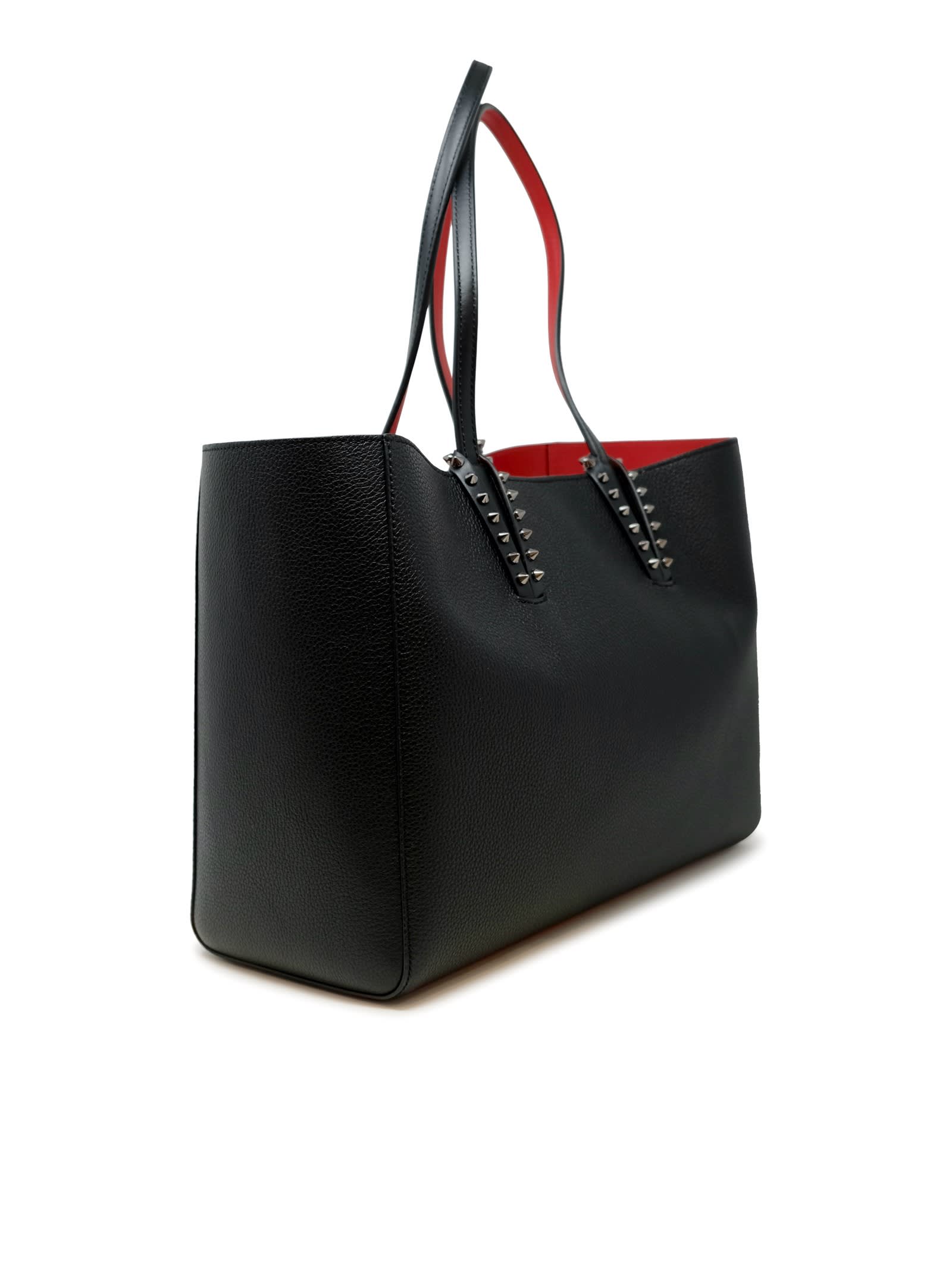 Christian Louboutin Cabata Shoulder Bag In Leather With Studs Detail On The Front In Black/gun Metal