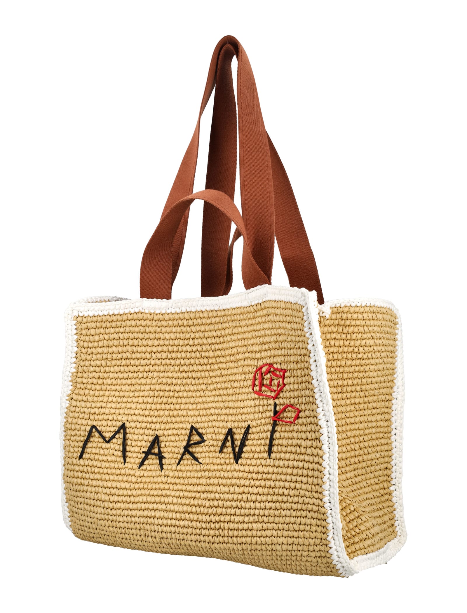 Shop Marni Sillo Medium Shopper In Natural/white/rust