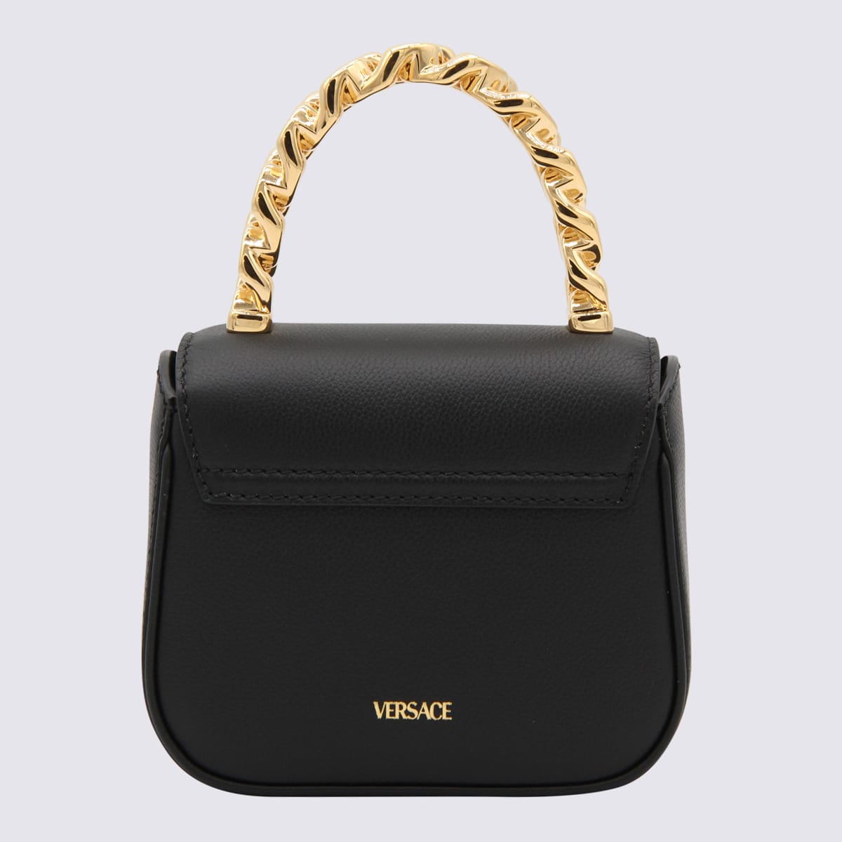 Shop Versace Black Leather La Medusa Mini Top Handle Bag