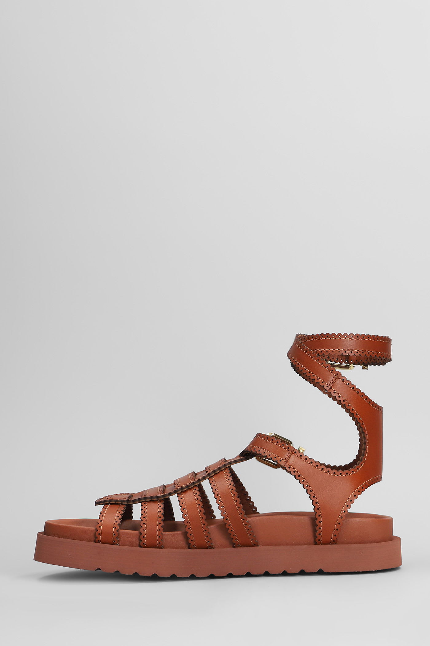 Zimmermann Goldie Gladiator Flats In Brown Leather