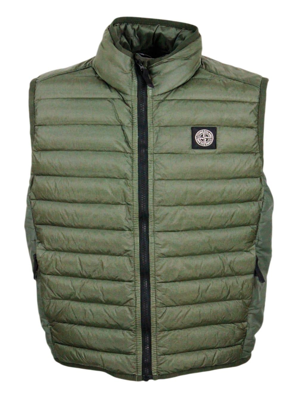 Stone Island Kids' 100 Gram Padded Sleeveless Down Vest Made Of Recycled Crisp Nylon. Zip Closure And Logo On The Chest In Military