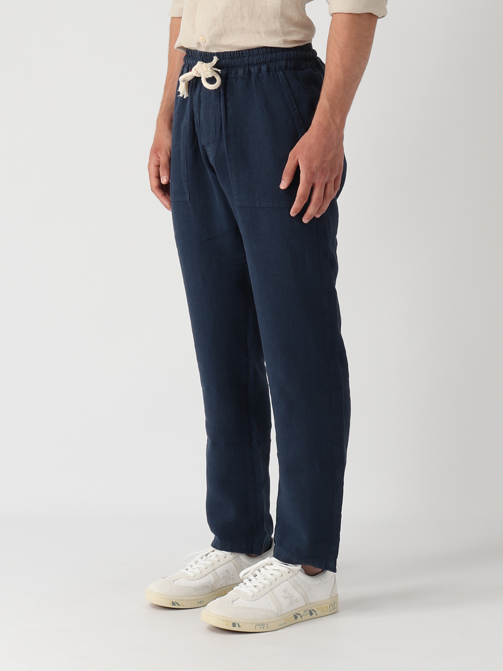 Shop Mc2 Saint Barth Pant With Colisse Linen Trousers In Navy