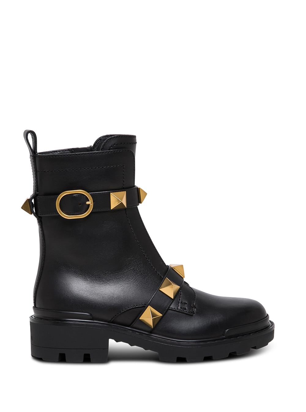 Valentino Garavani Combat Black Leather Boots With Antique Brass Studs