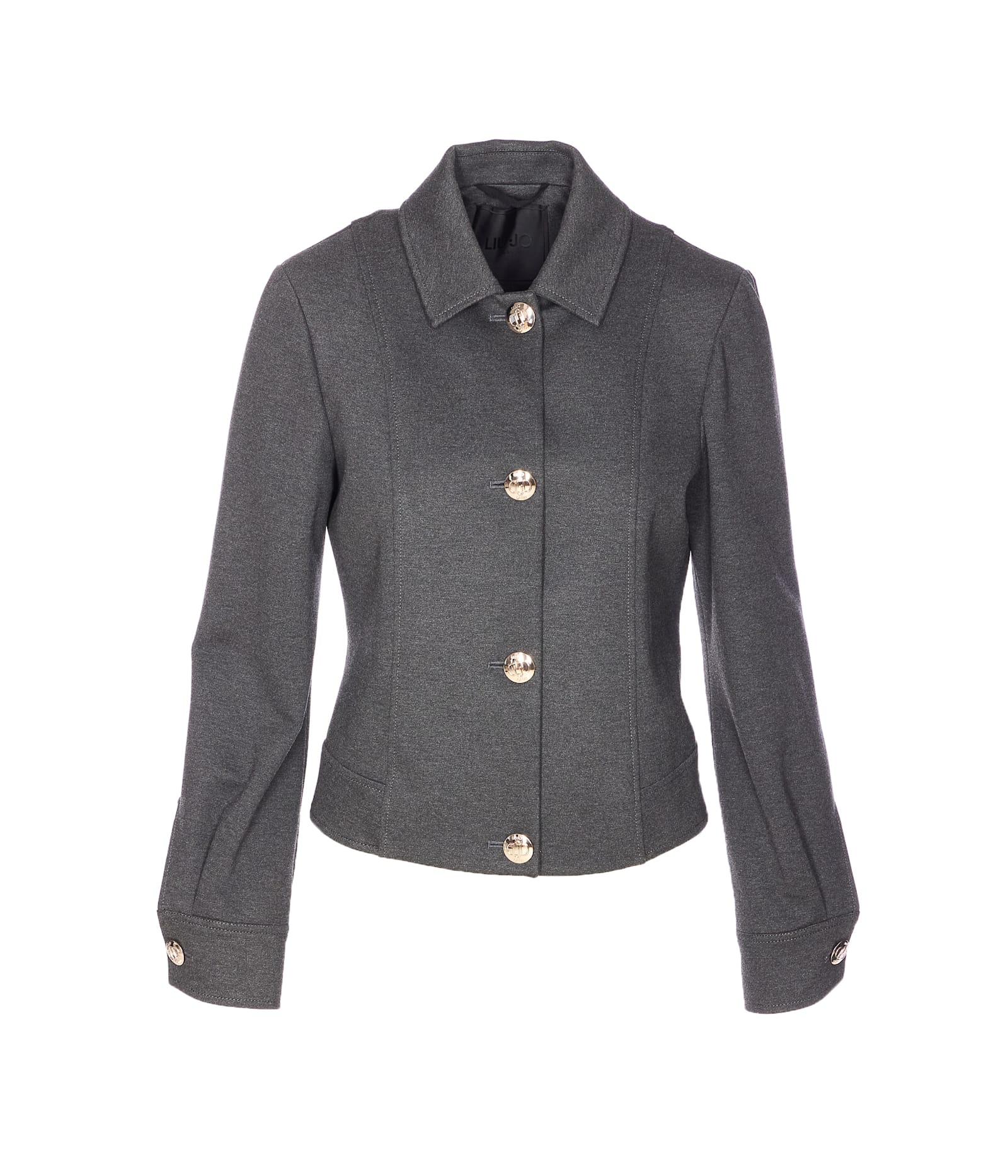 Liu •jo Logo-button Point-collar Jacket In Gray