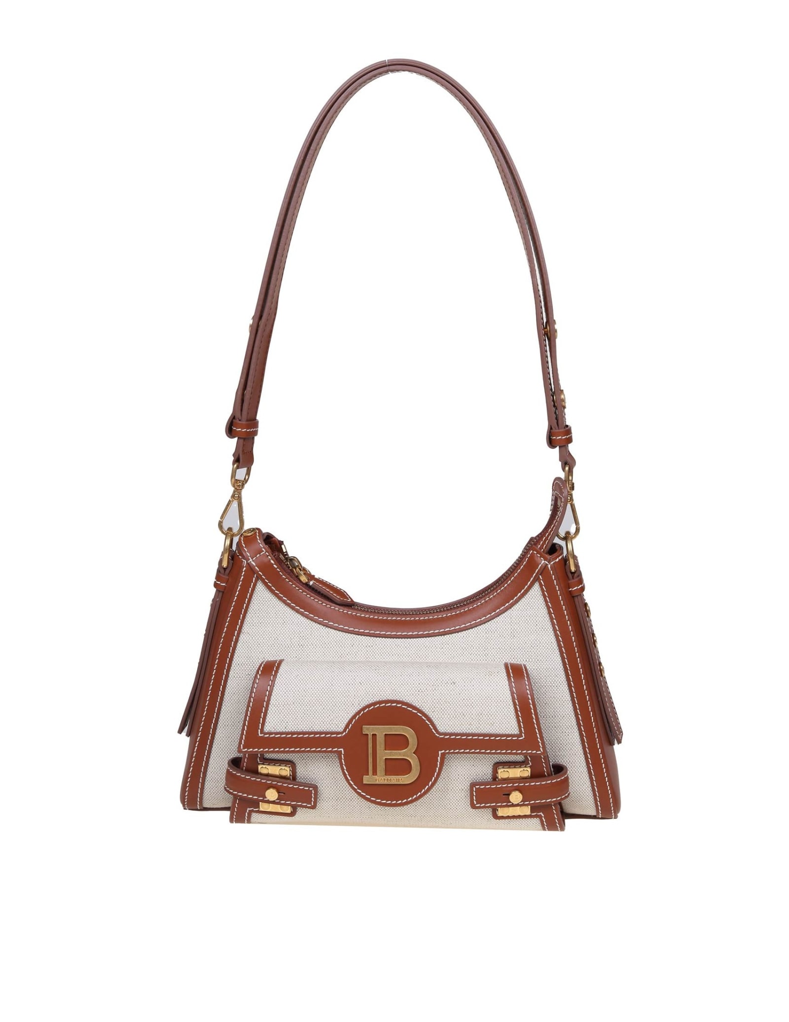 BALMAIN BALMAIN B-BUZZ HOBO BAG IN CANVAS AND LEATHER 