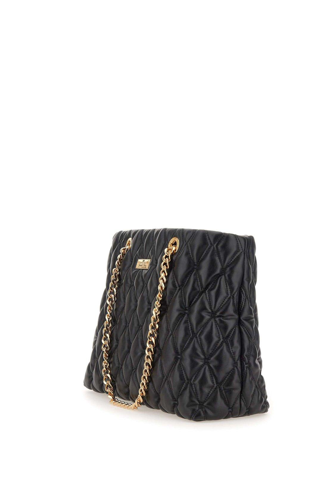 Shop Elisabetta Franchi Chain-linked Quilted Tote Bag In Black