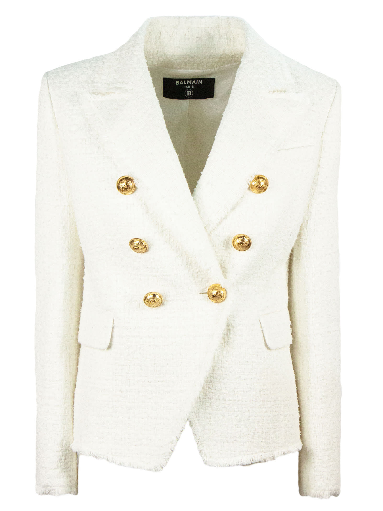 Balmain White Cotton-blend Blazer | Coshio Online