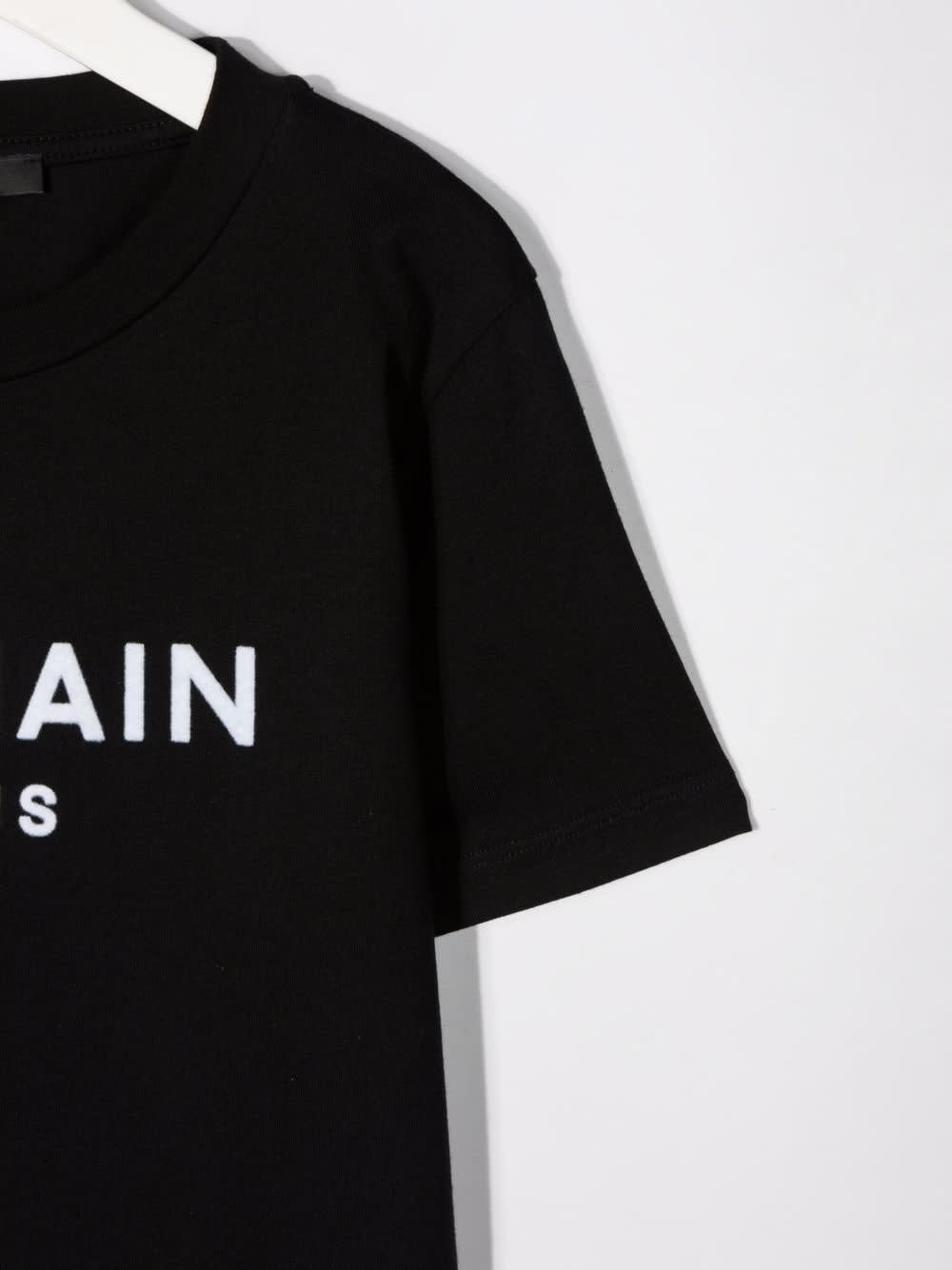 Shop Balmain Kids Black T-shirt With White Velvet Logo