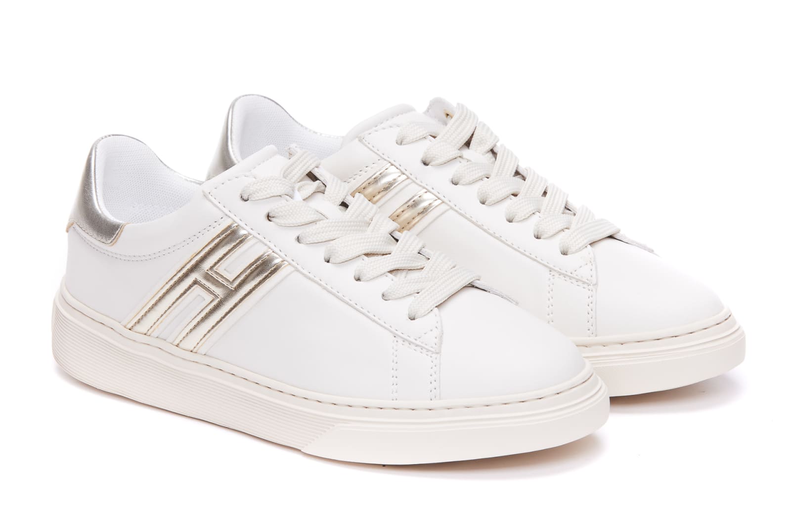 Shop Hogan H365 Sneakers In Ivory/gold