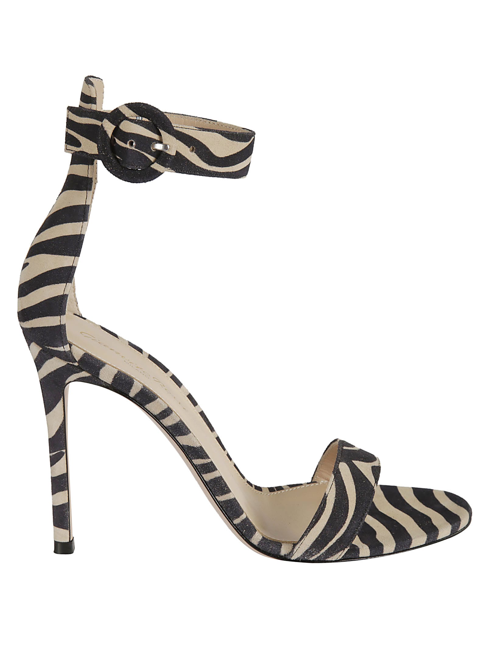 Gianvito Rossi Zebra Print Side Buckled Sandals In Mousse/zebra