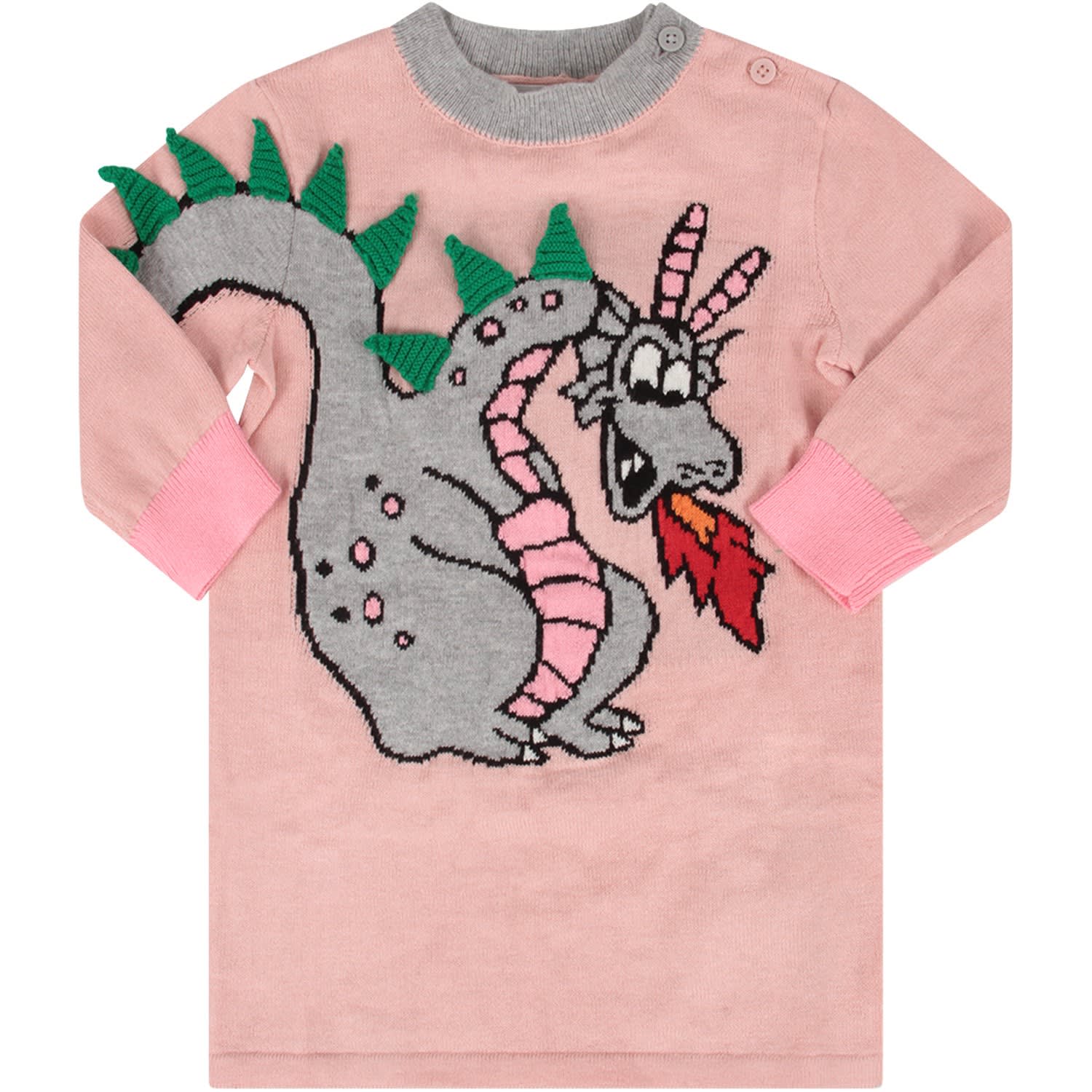 Stella McCartney Kids Pink Babygirl Dress With Colorful Dragon