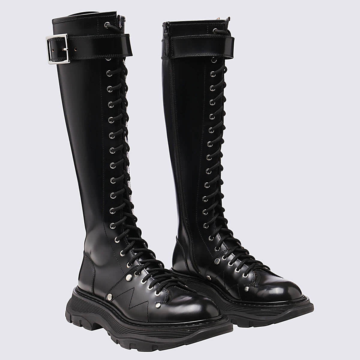 Alexander Mcqueen Black Leather Tread Boots