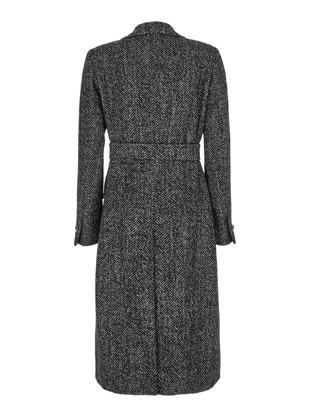 Shop Tagliatore Jole Black And White Double-breasted Coat With Golden Buttons In Wool Blend Woman In Grey