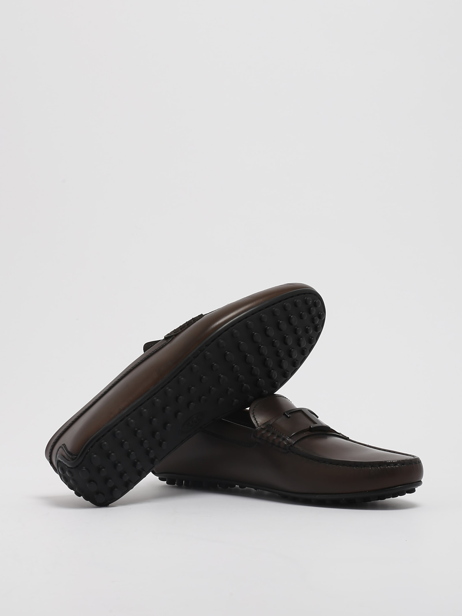 Shop Tod's City Gommino T Piatta Loafers In Cioccolato