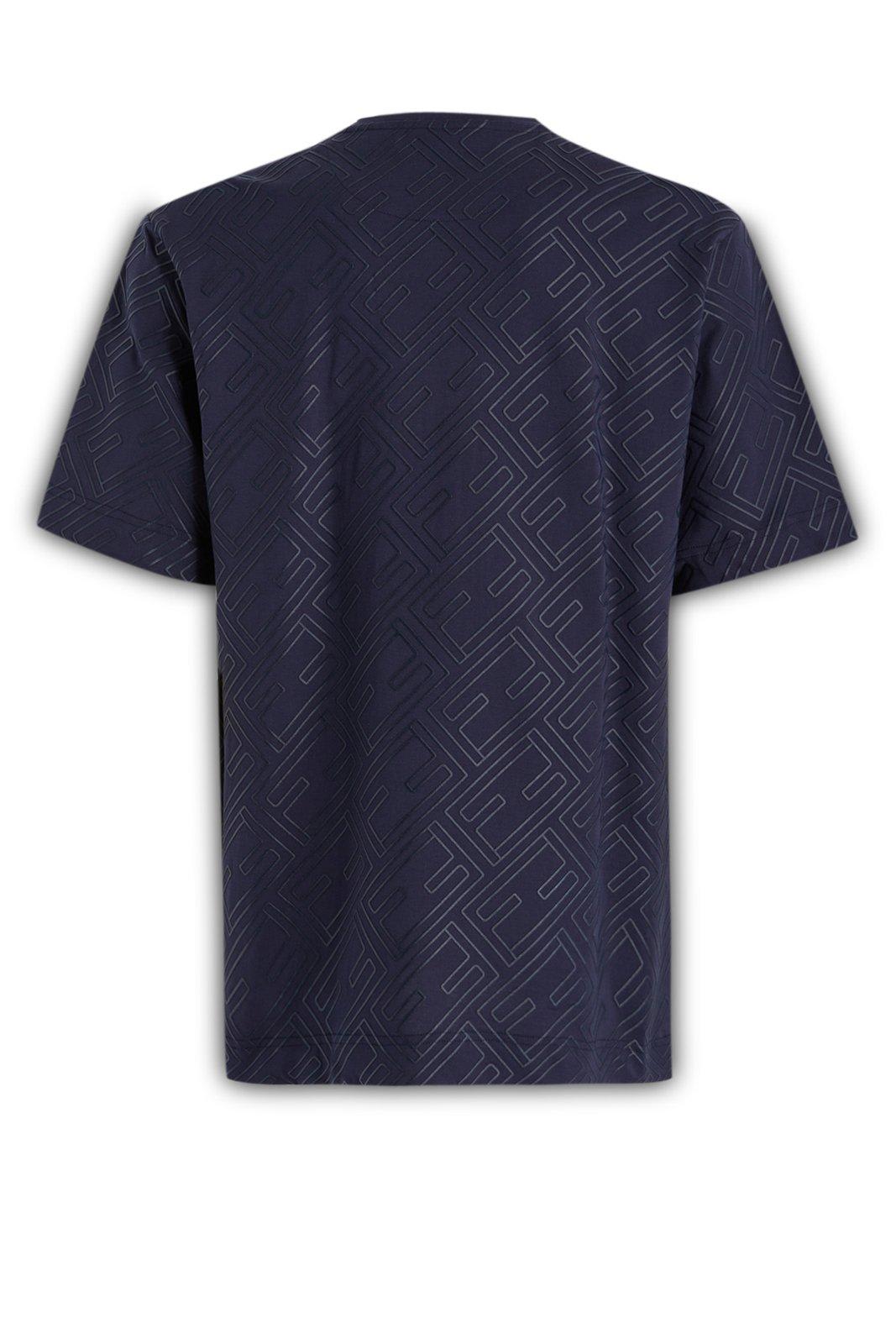 Shop Fendi Ff Logo Monogram Crewneck T-shirt In Navy