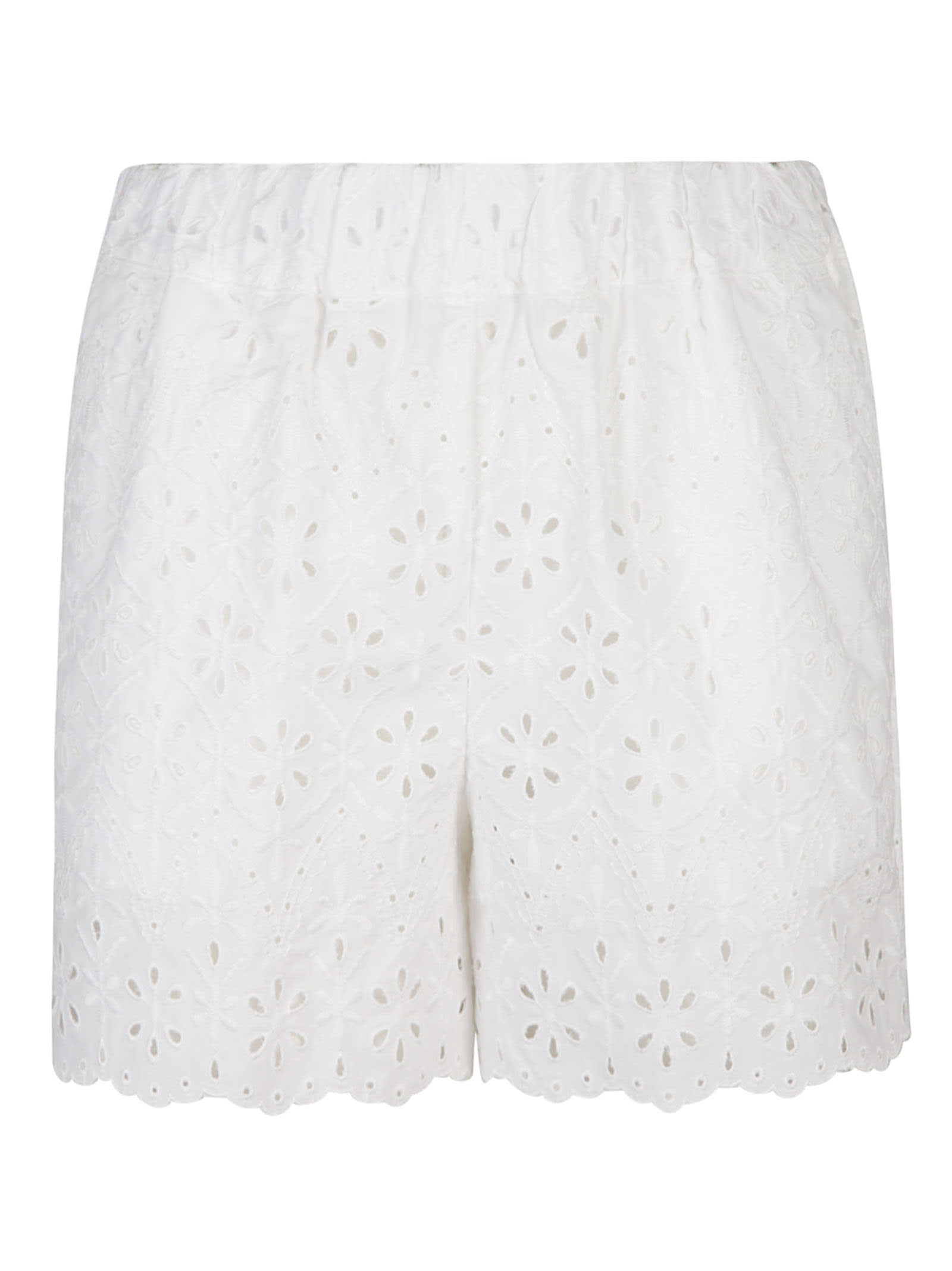 P.A.R.O.S.H PERFORATED FLORAL SHORTS,CURCUMAD210092 001 BIANCO