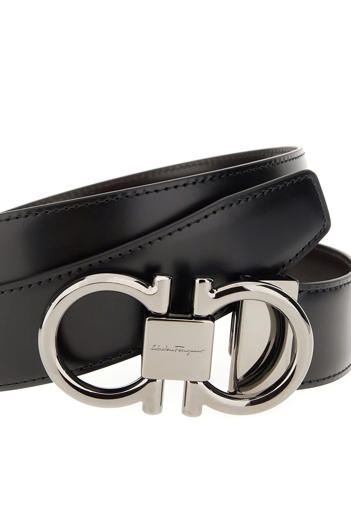 Ferragamo Salvatore Man's Bicolor Leather Belt With Logo Buckle In 004