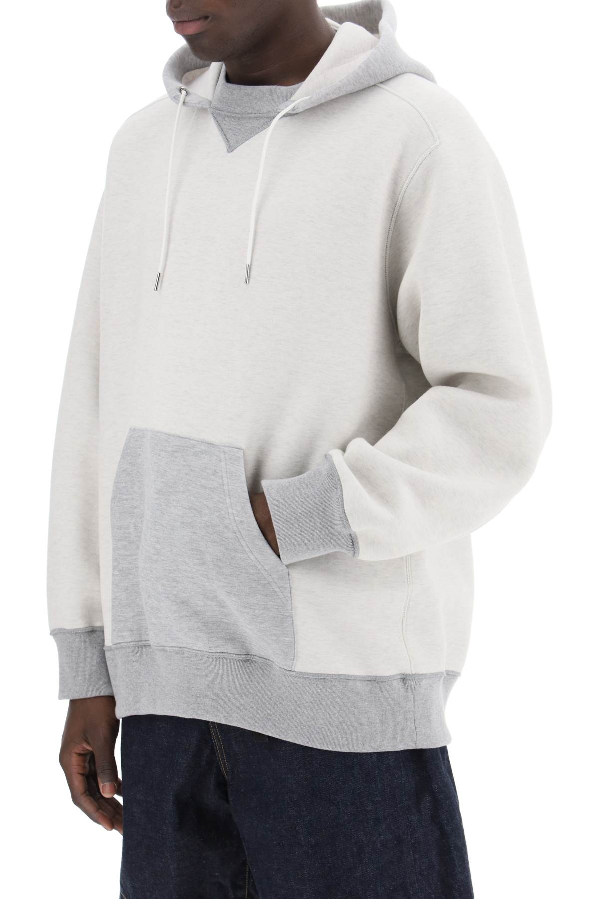 Shop Sacai Hooded Sweatshirt With Reverse In White (grey)