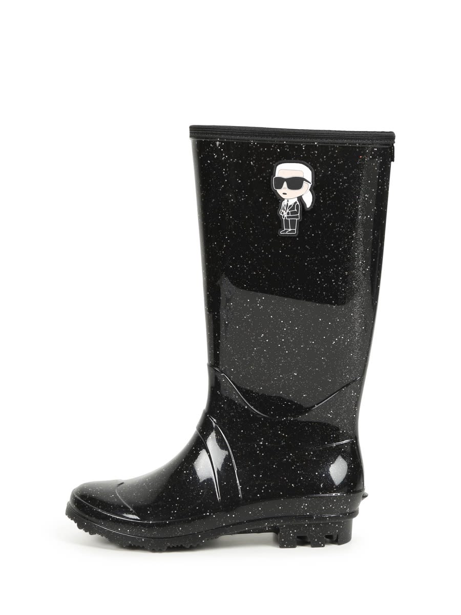 Karl Lagerfeld Logo-patch Glossy Rain Boots In Black