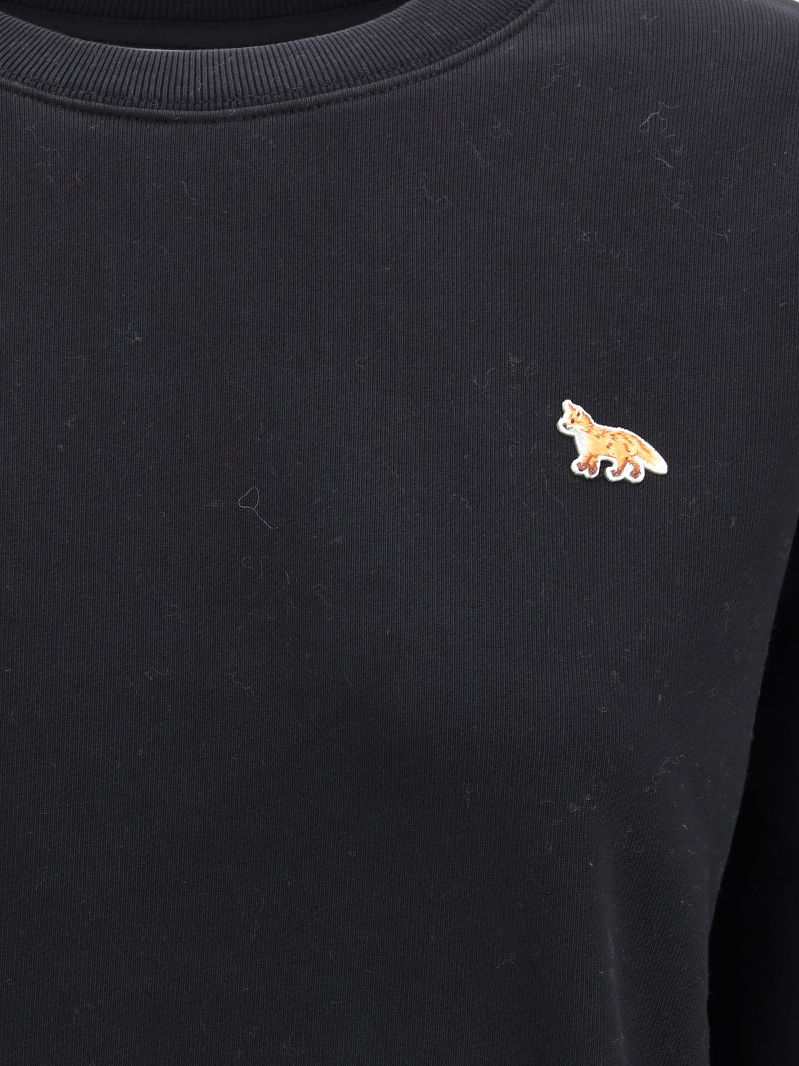 Maison Kitsuné Cotton Sweatshirt With Crew Neck And Ribbed Hem In Black