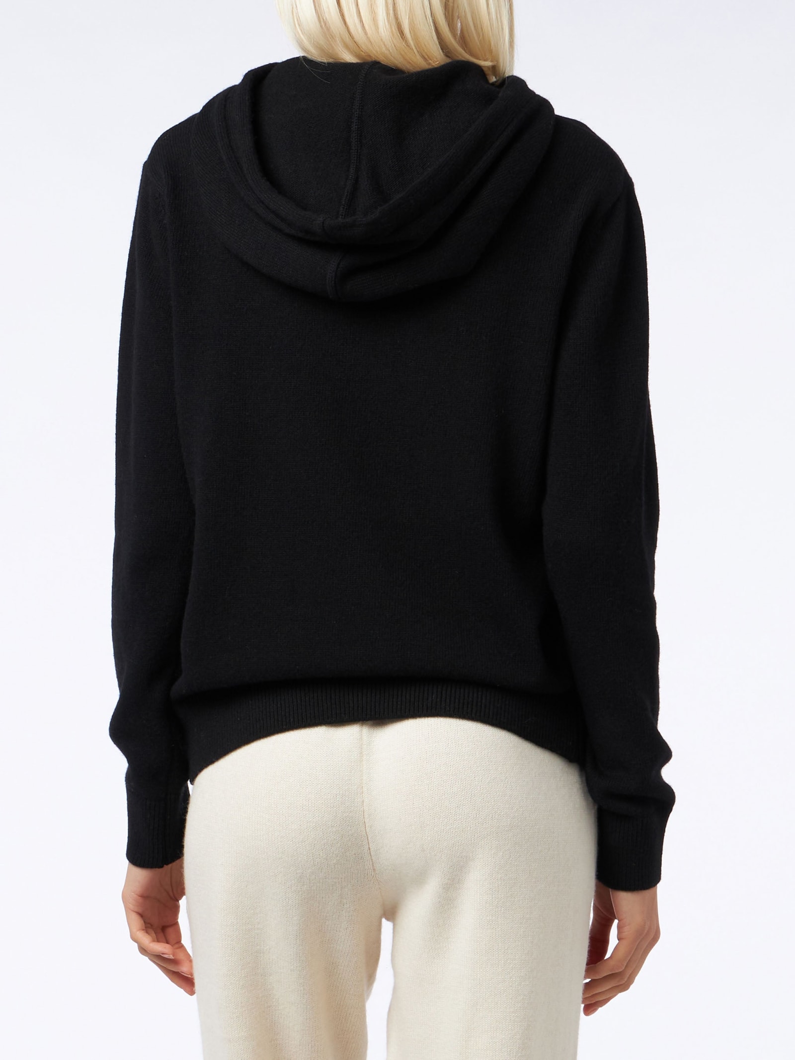 Mc2 Saint Barth Woman Black Knitted Hoodie With St. Barth Embroidery In Black