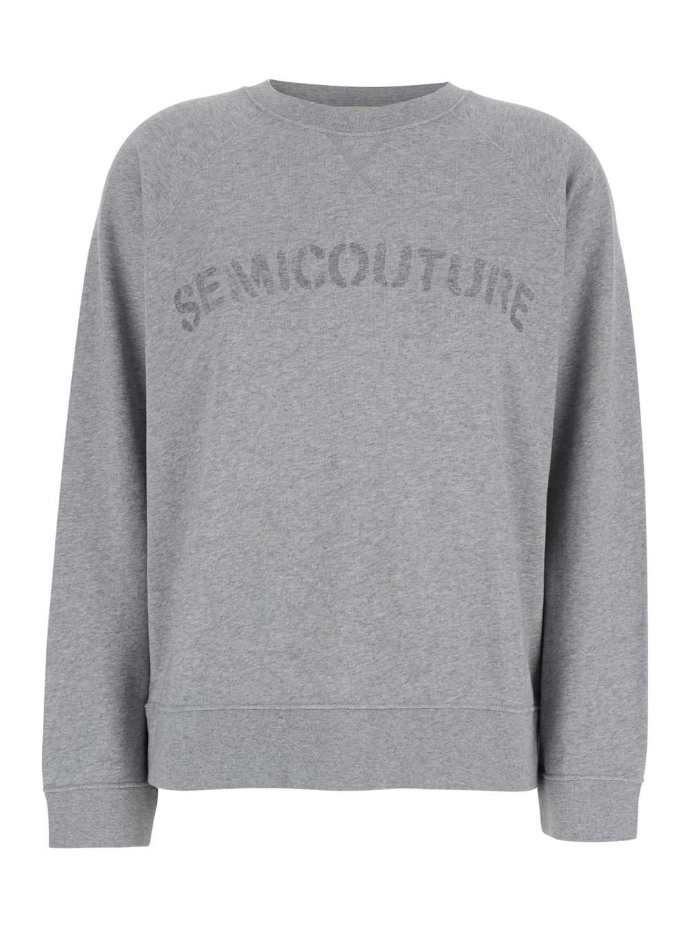 Grey Crewneck Sweatshirt With Logo Lettering Printed On The Front In Cotton Woman