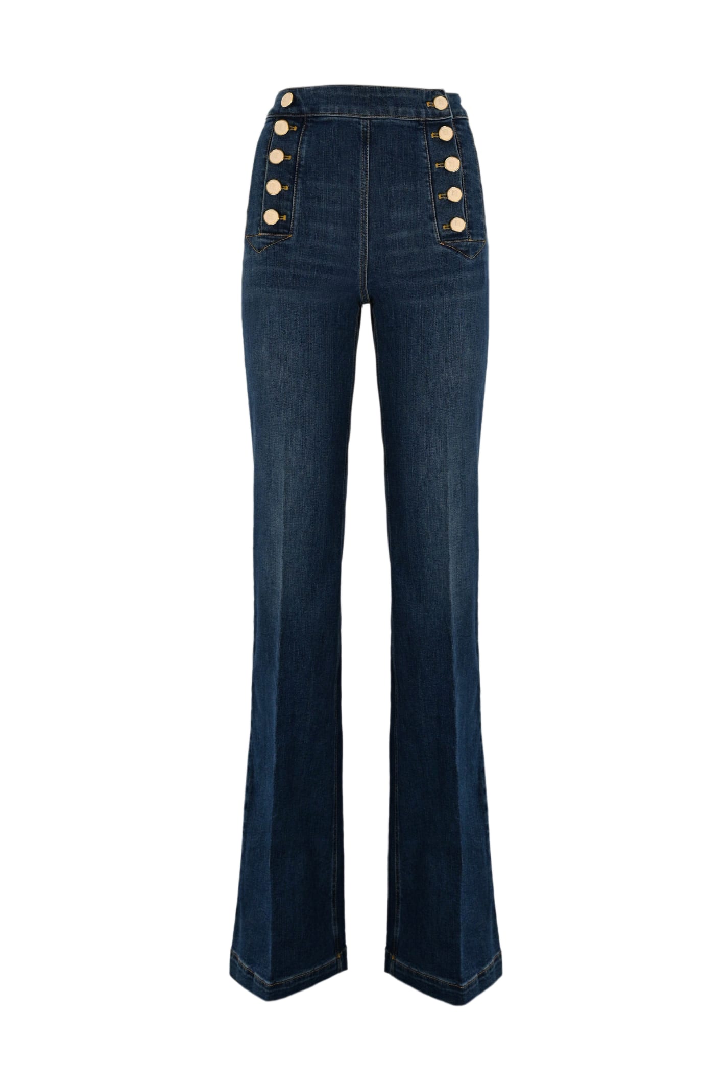 Shop Elisabetta Franchi Palazzo Jeans With Button Placket In Blue