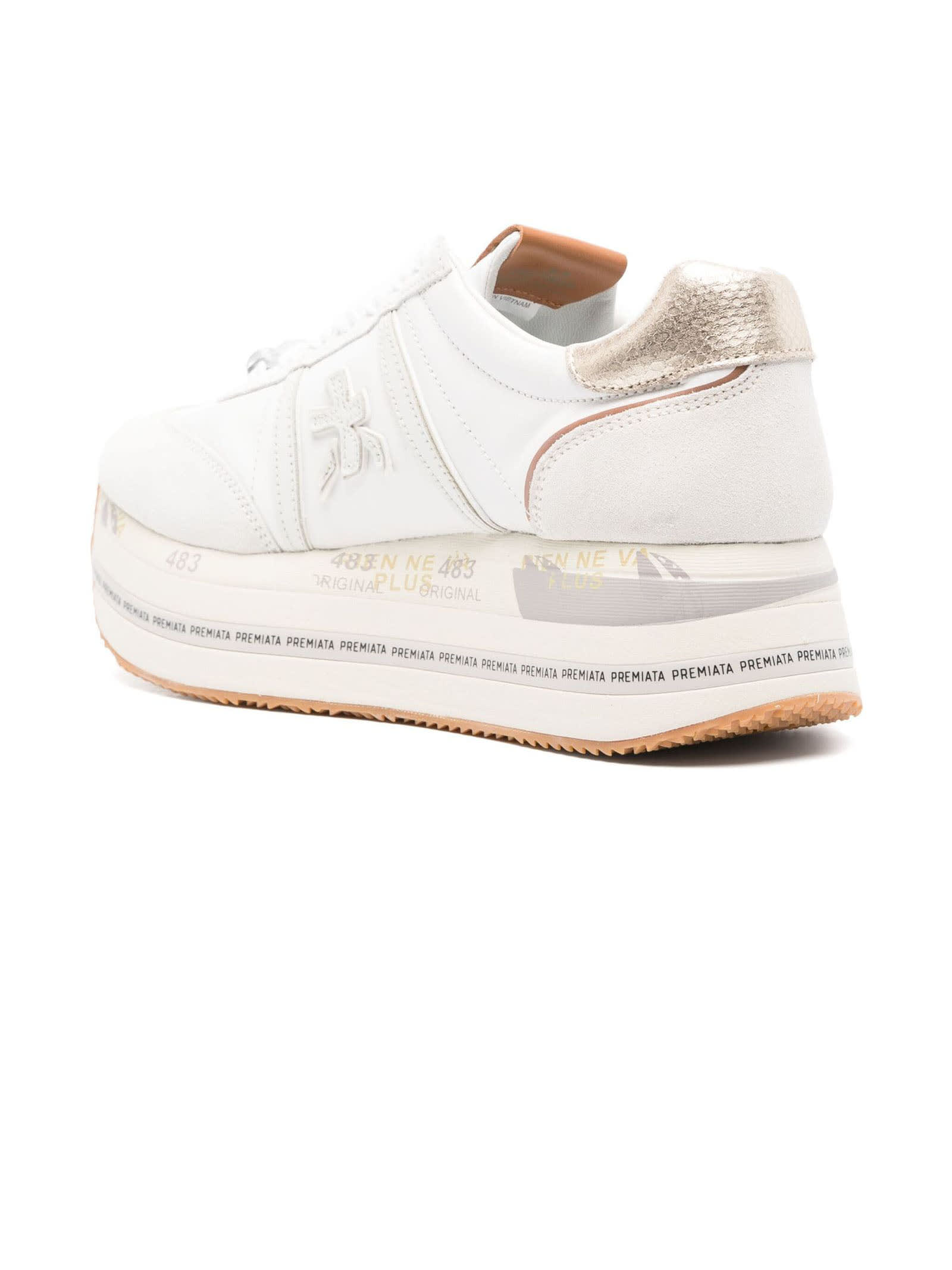 Shop Premiata Beth 7037 White Calf Leather Sneakers