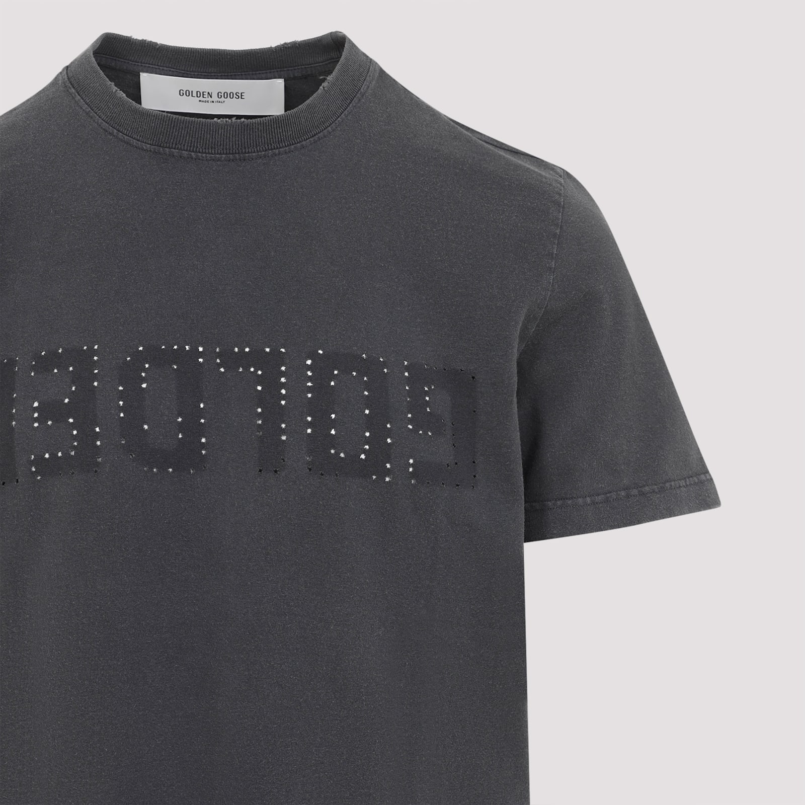 Golden Goose Grey Washed-out T-shirt With Logo Men In Gray