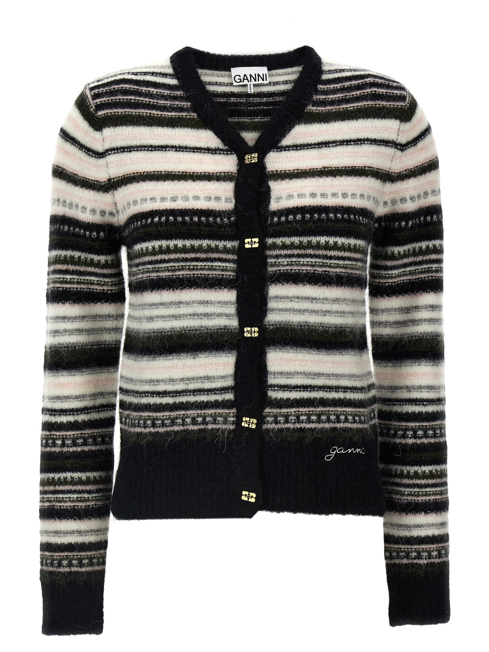 Shop Ganni Striped Cardigan In Multicolor