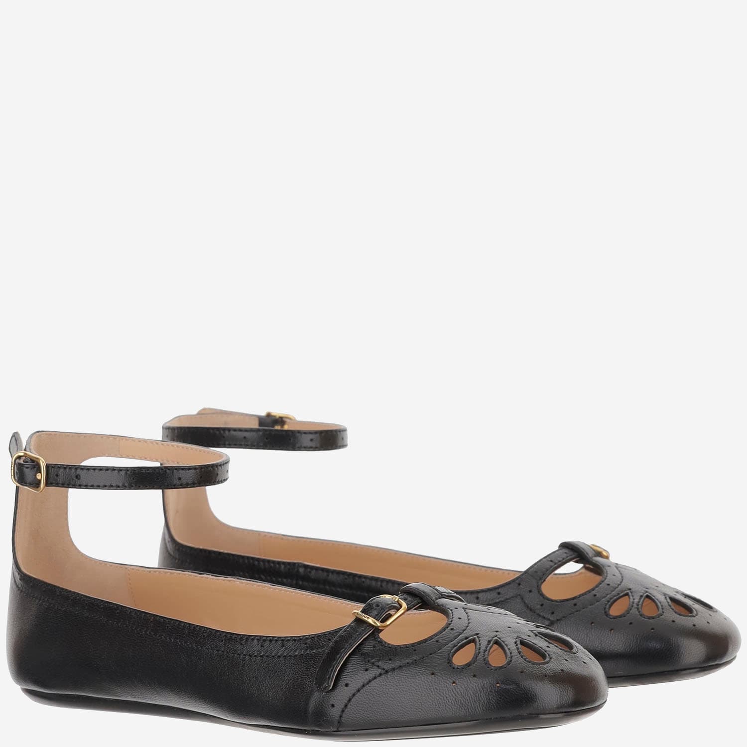 Chloé Misty Laser-cut Leather Ballet Flats In Black
