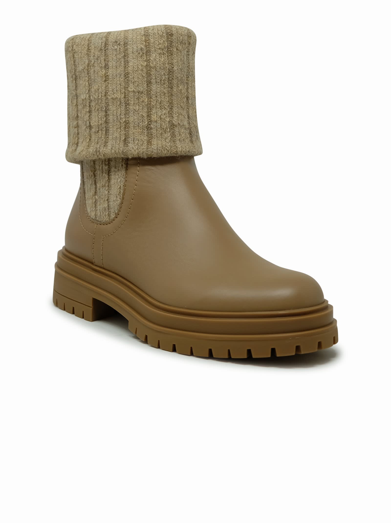 Shop Gianvito Rossi Camel Calf And Knit Leather Boots