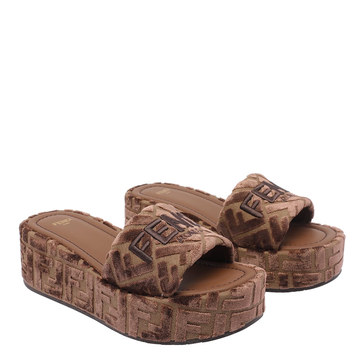 Fendi Sunshine Platform Wedge Slide Sandal In Brown