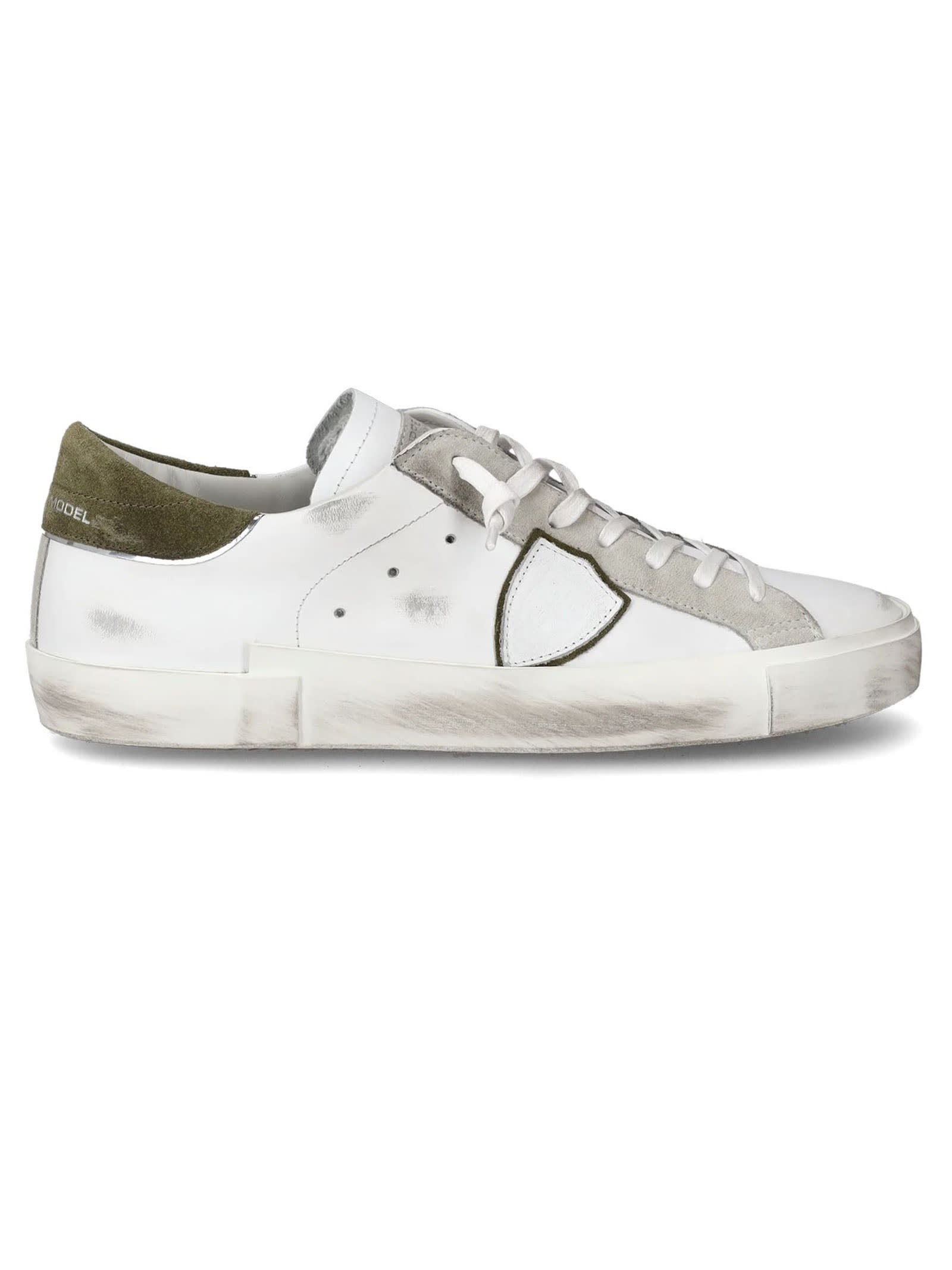 Prsx Low-top Sneakers In Leather, White Green