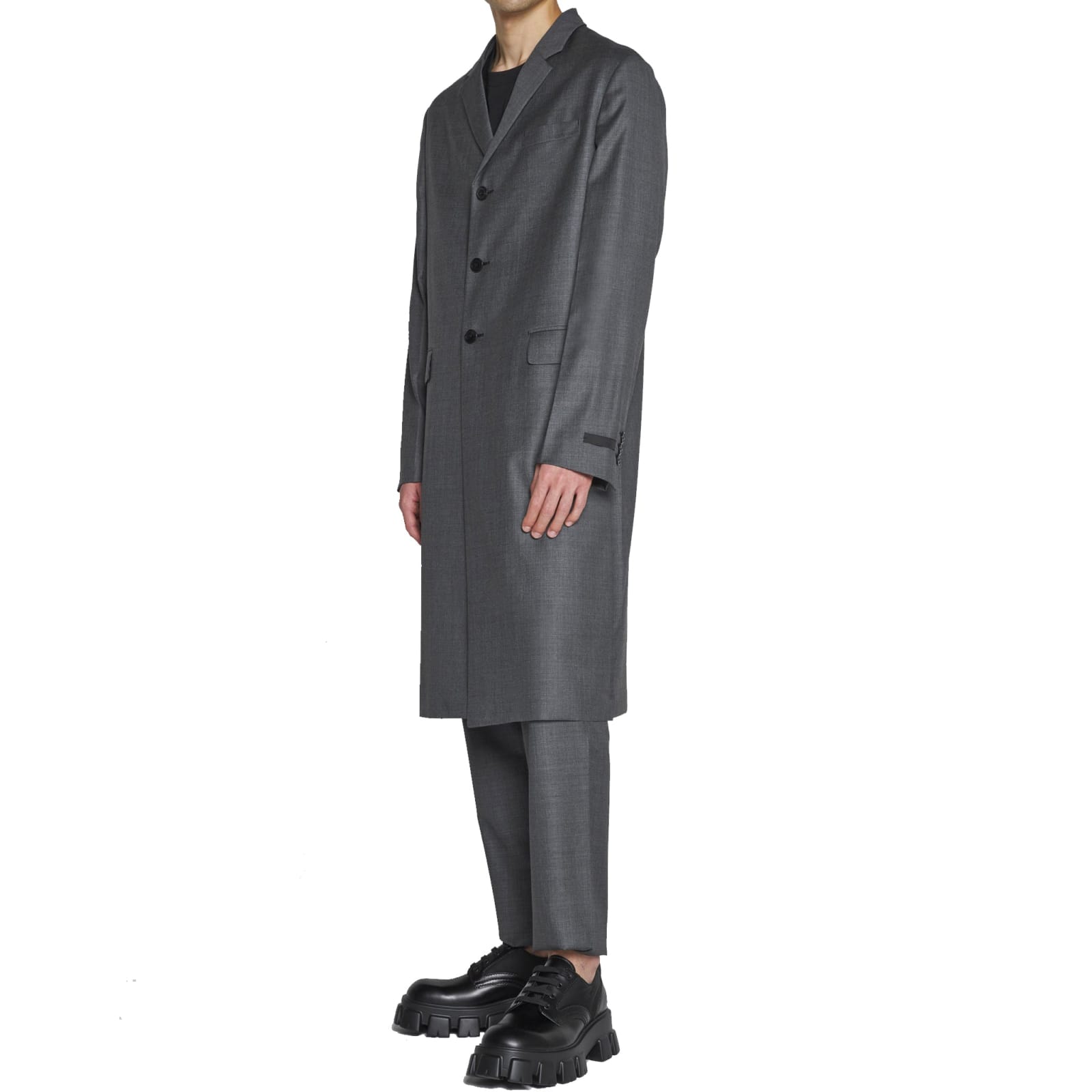 Shop Prada Wool Coat In Gray