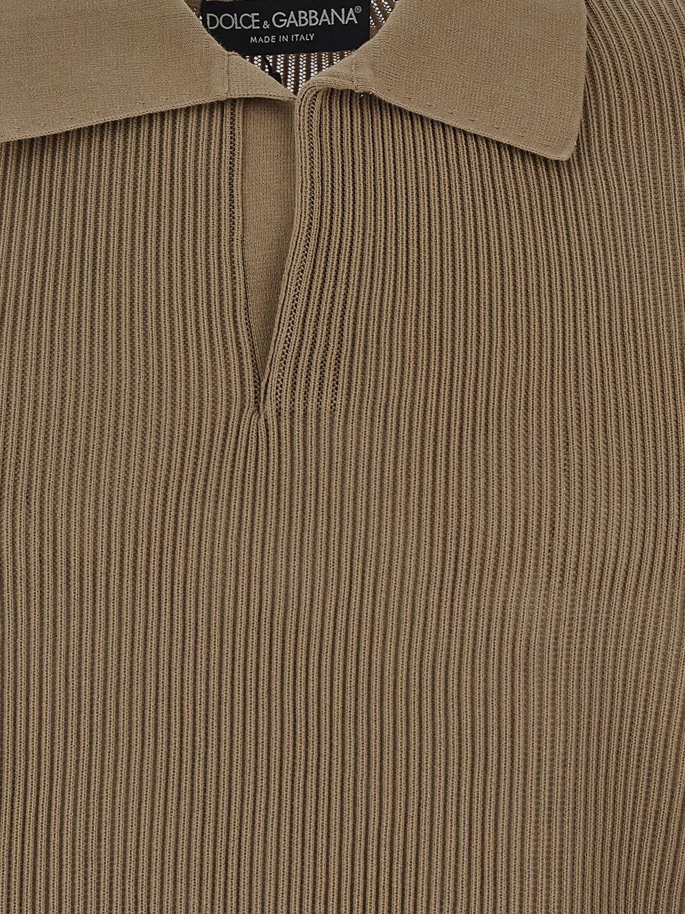 Shop Dolce & Gabbana Openwork V-neck Polo Shirt In Brown