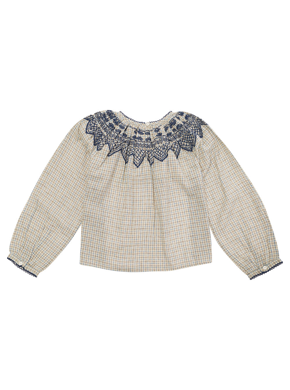 Shop Emile Et Ida Multicolor Blouse With Embroidery And Check Motif In Viscose Blend Girl In Grey