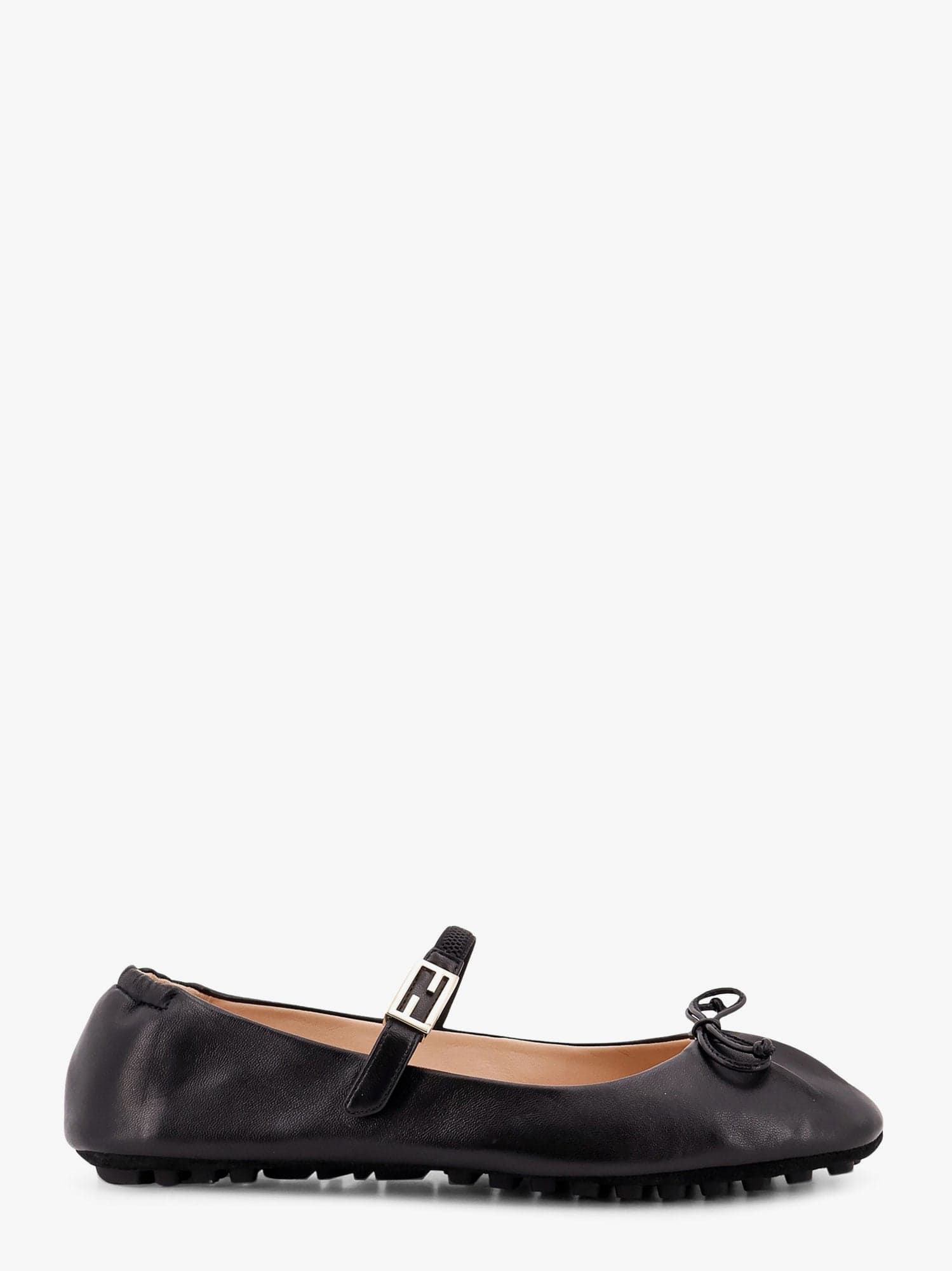 Fendi Black Nappa Leather Baguette Ballet Flats In Black
