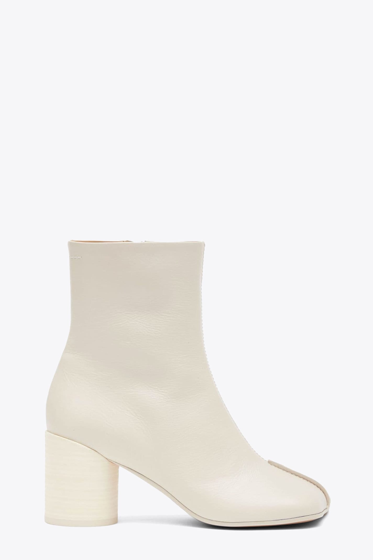 Shop Mm6 Maison Margiela Stivaletto Off White Leather Ankle Boots With Anatomic Toe And Upper Stitching In Panna