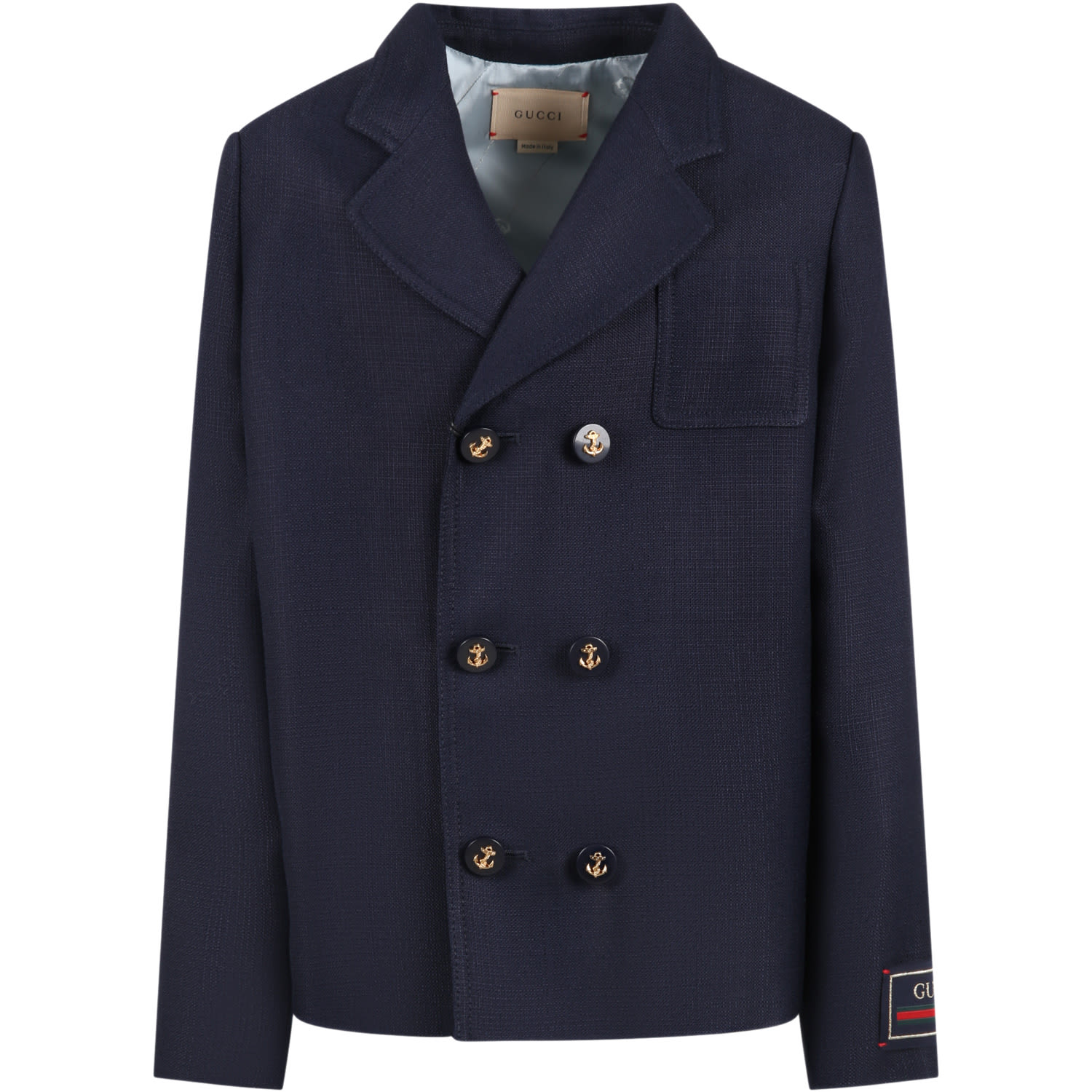 Gucci Kids' Blue Jacket For Boy With Logo Patch