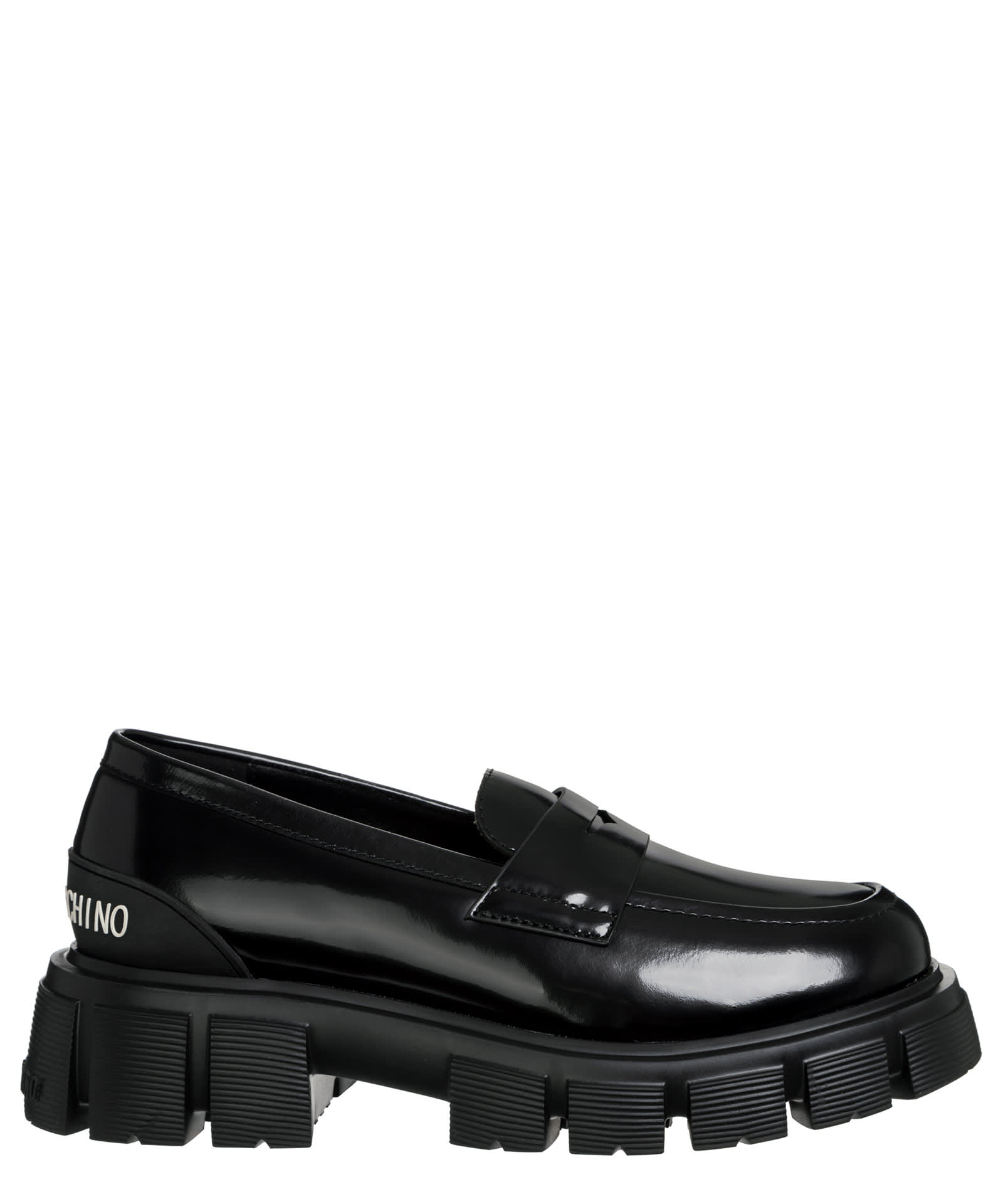 Moschino Leather Loafers In Nero