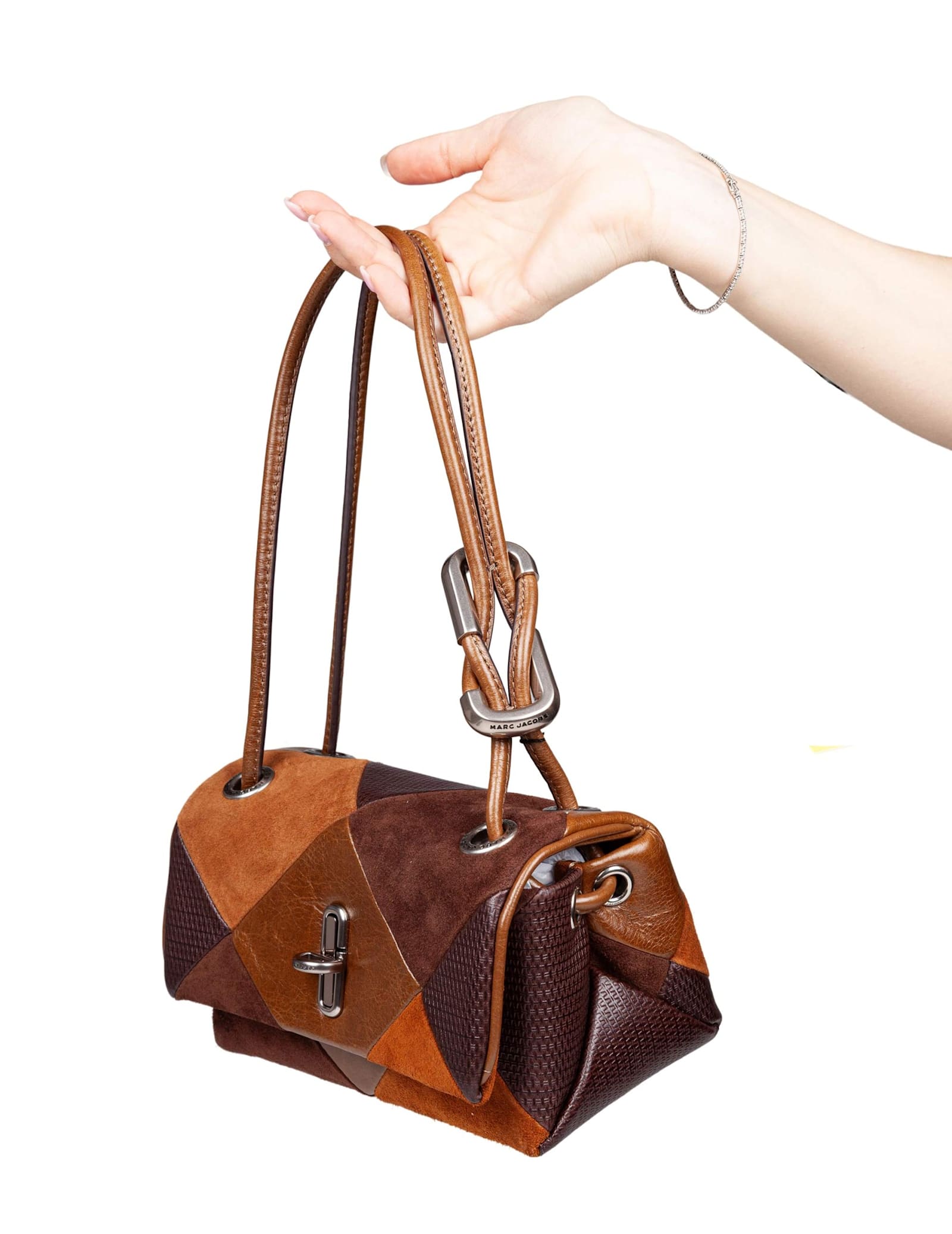 Marc Jacobs The Mini Dual Shoulder Bag In Patchwork Suede In Brown