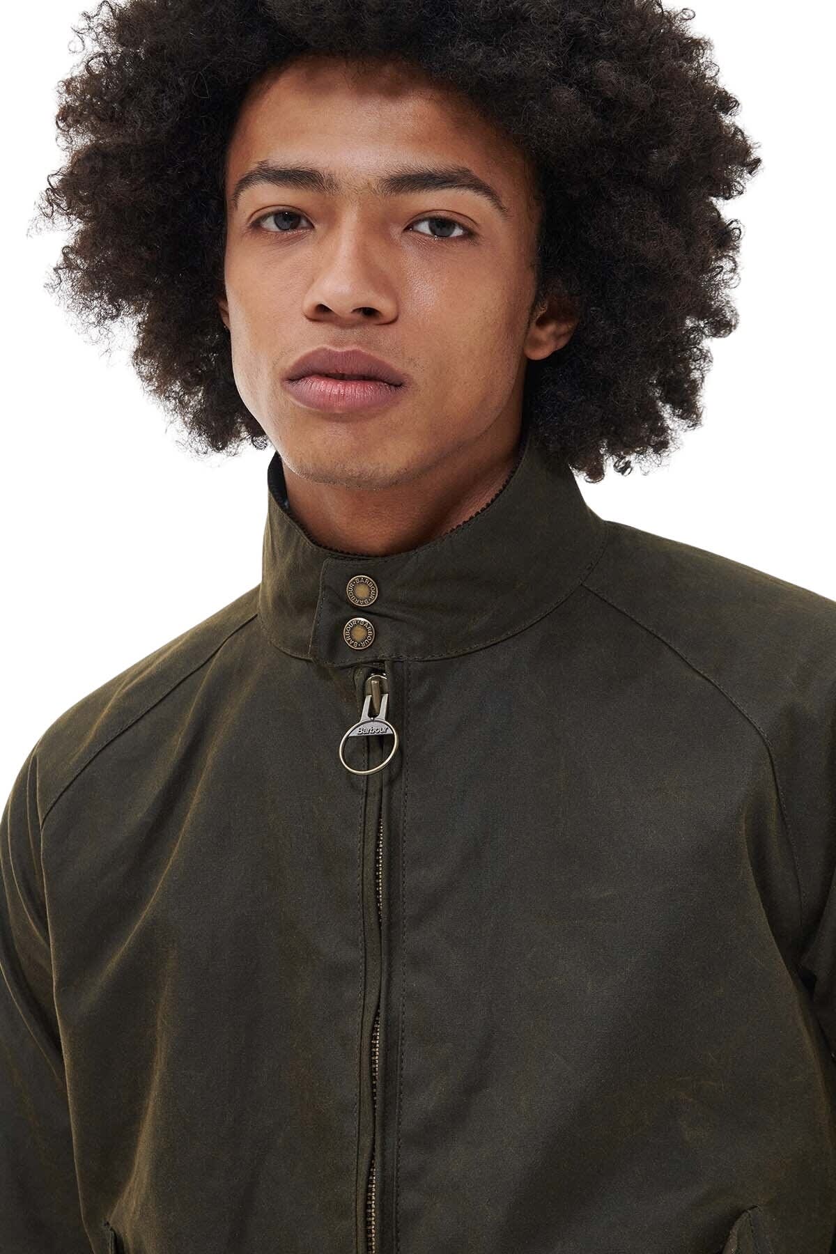 Baracuta Unisex Waxed Jacket With High Collar And Pockets In Green