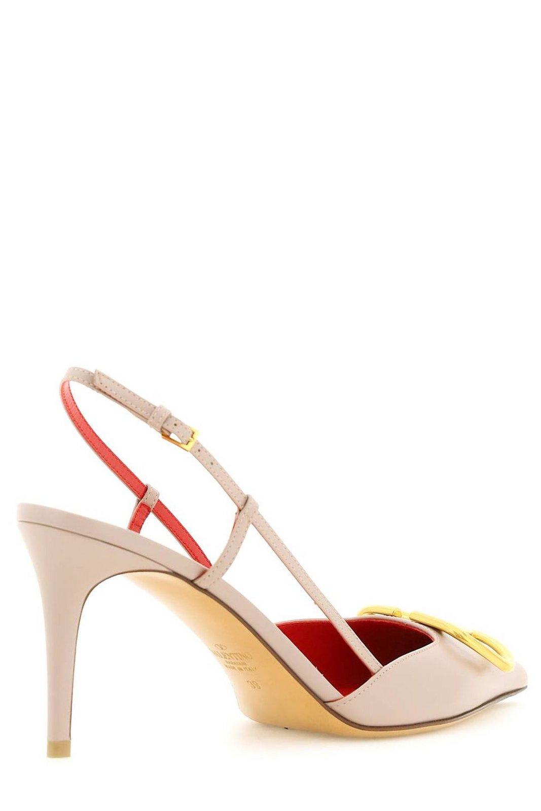 Valentino Vlogo Plaque Pointed Toe Slingback Pumps In Multi