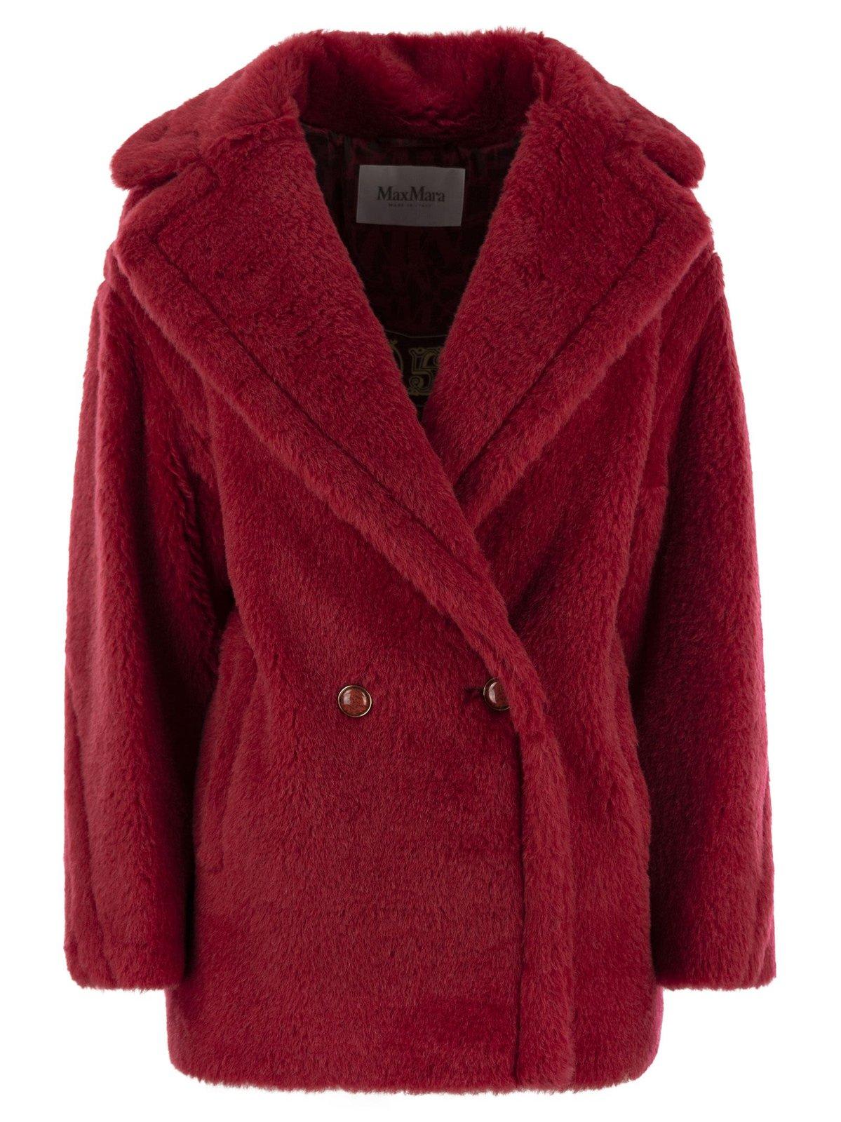 Shop Max Mara Double-breasted Long-sleeved Coat In Red