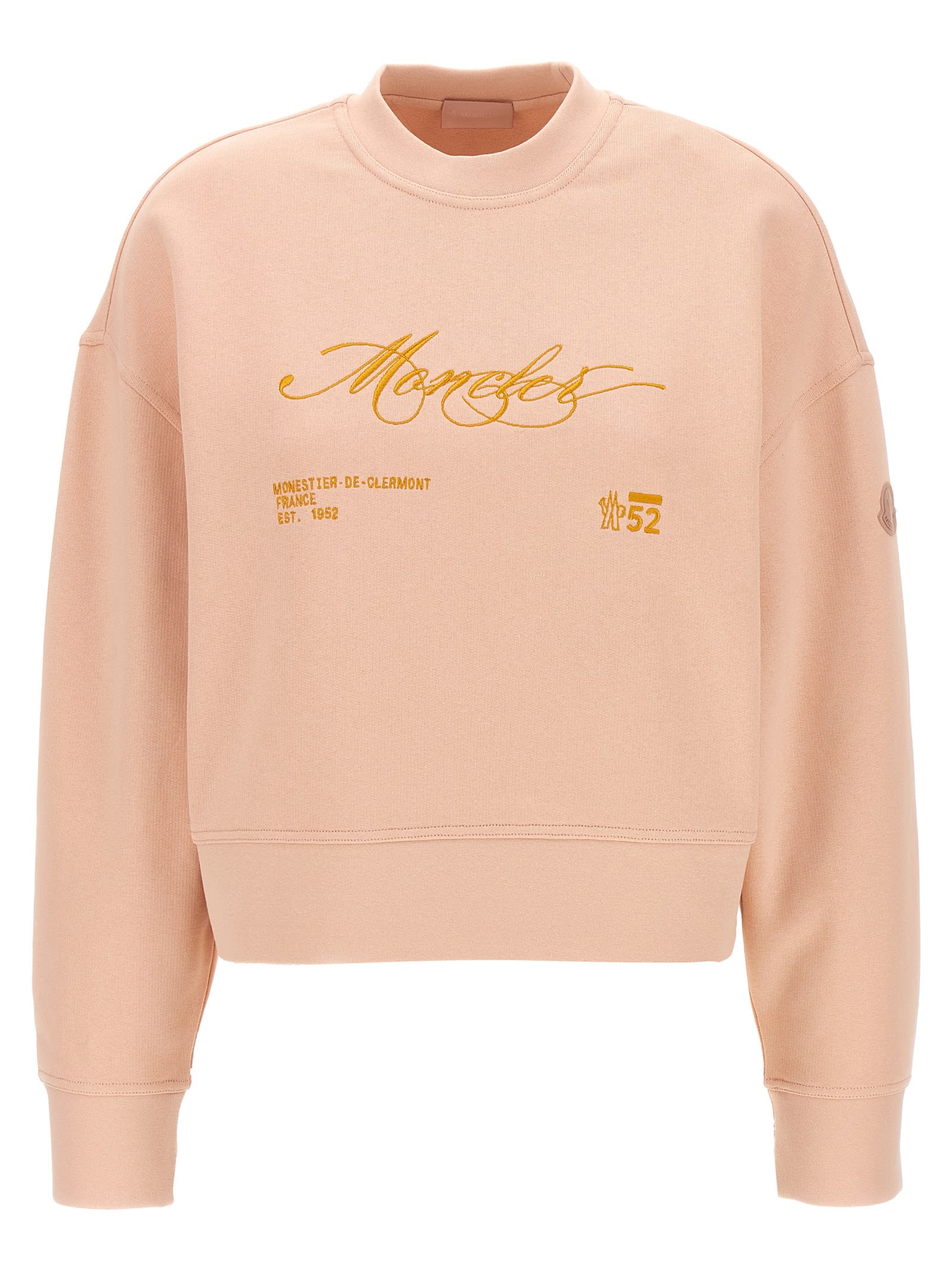 Moncler Cotton Jersey Sweatshirt With Intricate Embroidery In Pink